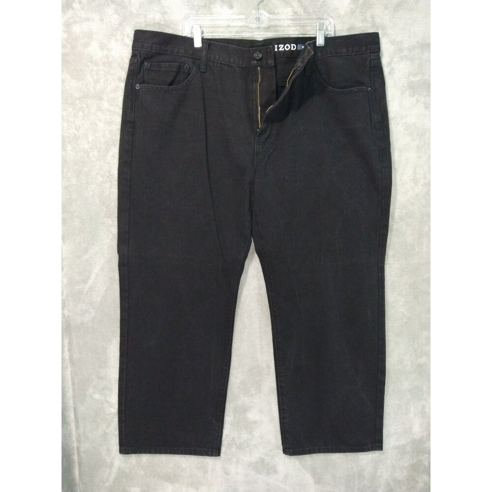 IZOD Jeans Mens 44x30 Black Denim Relaxed Fit Straight Leg High Rise Dark Wash